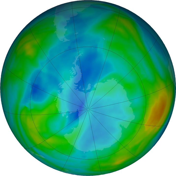 Antarctic ozone map for 08 July 2019